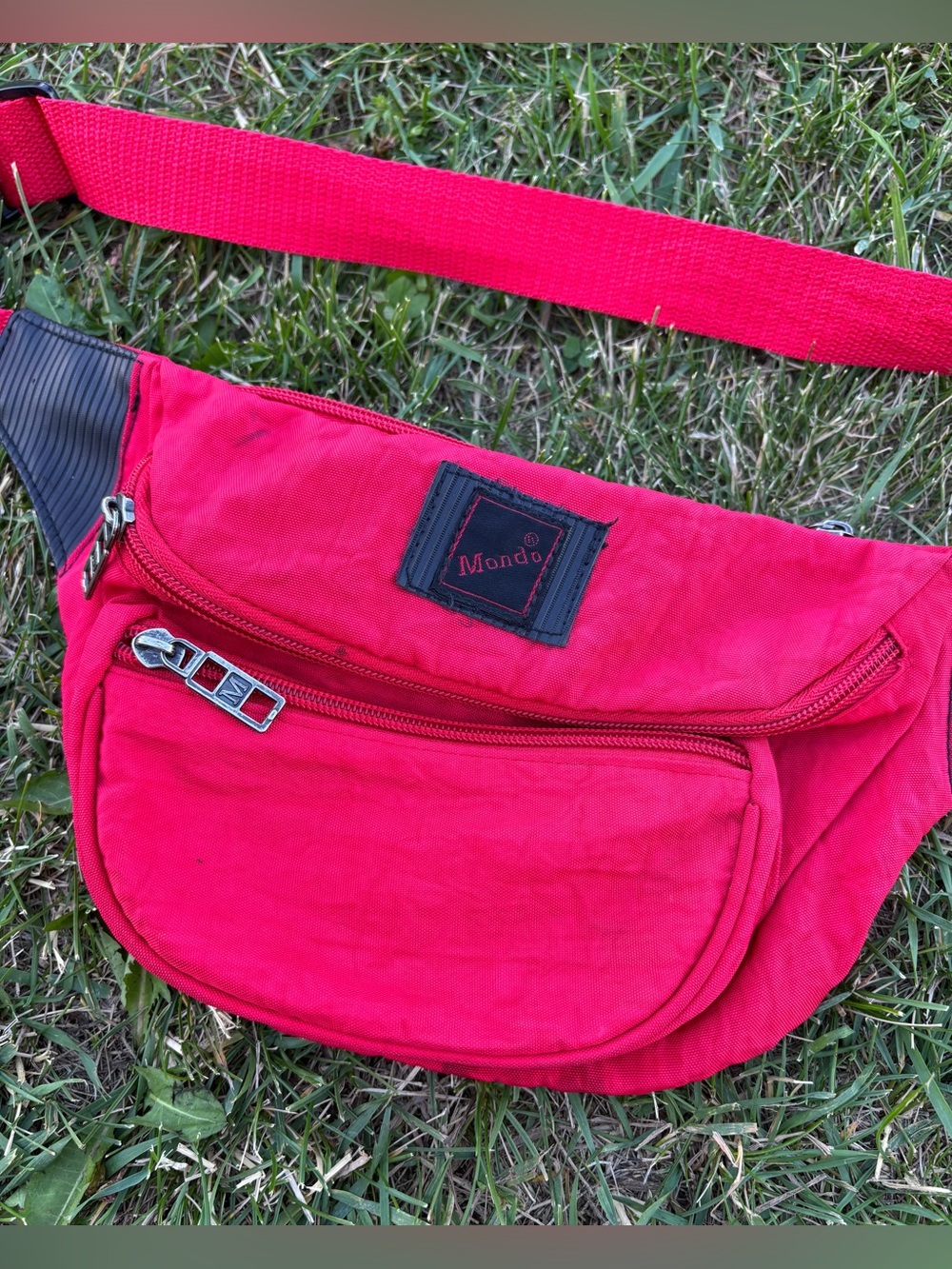 Vtg Mondo Fanny Pack Belt Bag Adjustable Red Black Three Compartments Retro 90s - Picture 7 of 13